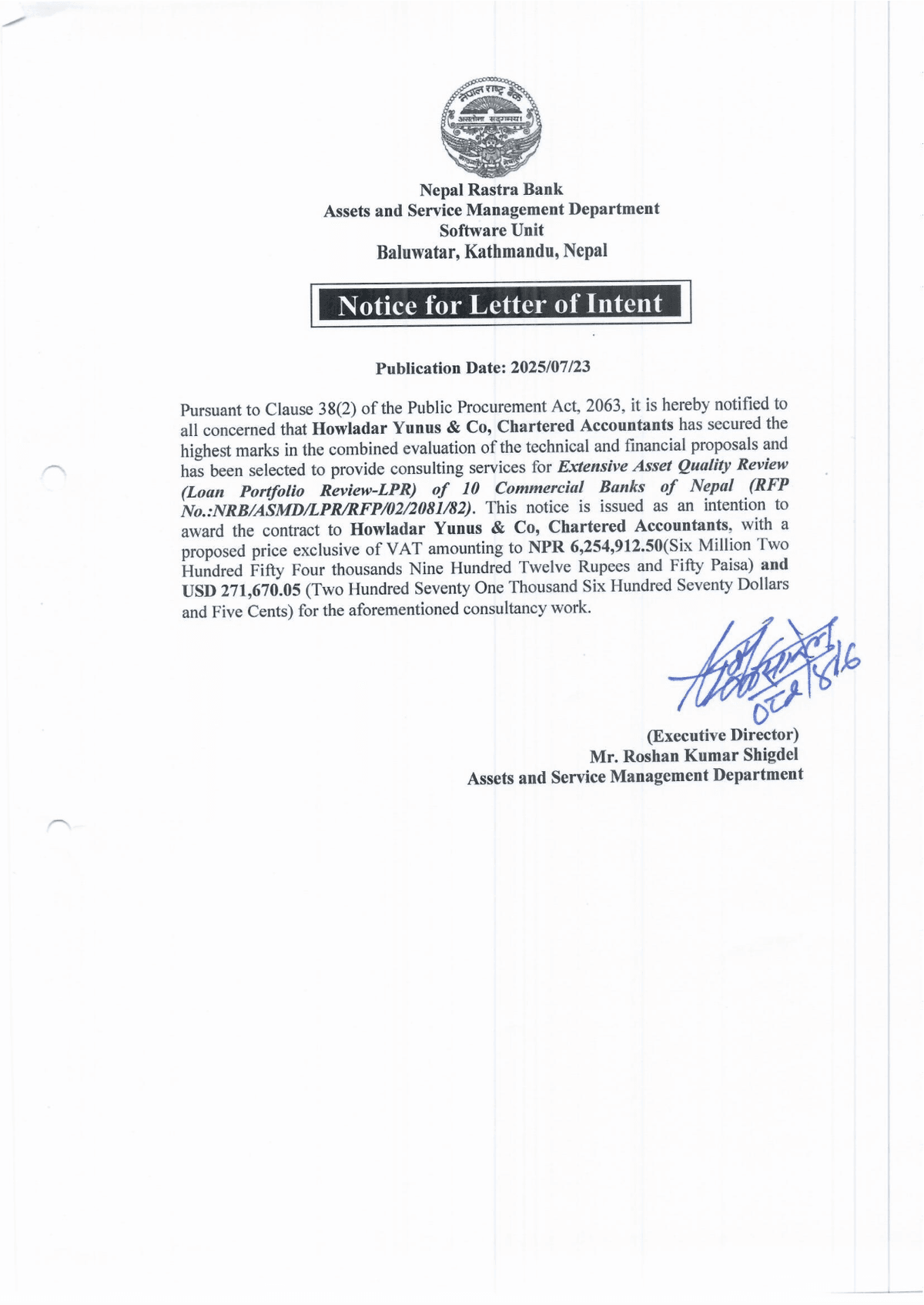 Bangladeshi Audit Firm Howladar Yunus & Co Selected for Loan Quality Review of 10 Commercial Banks in Nepal