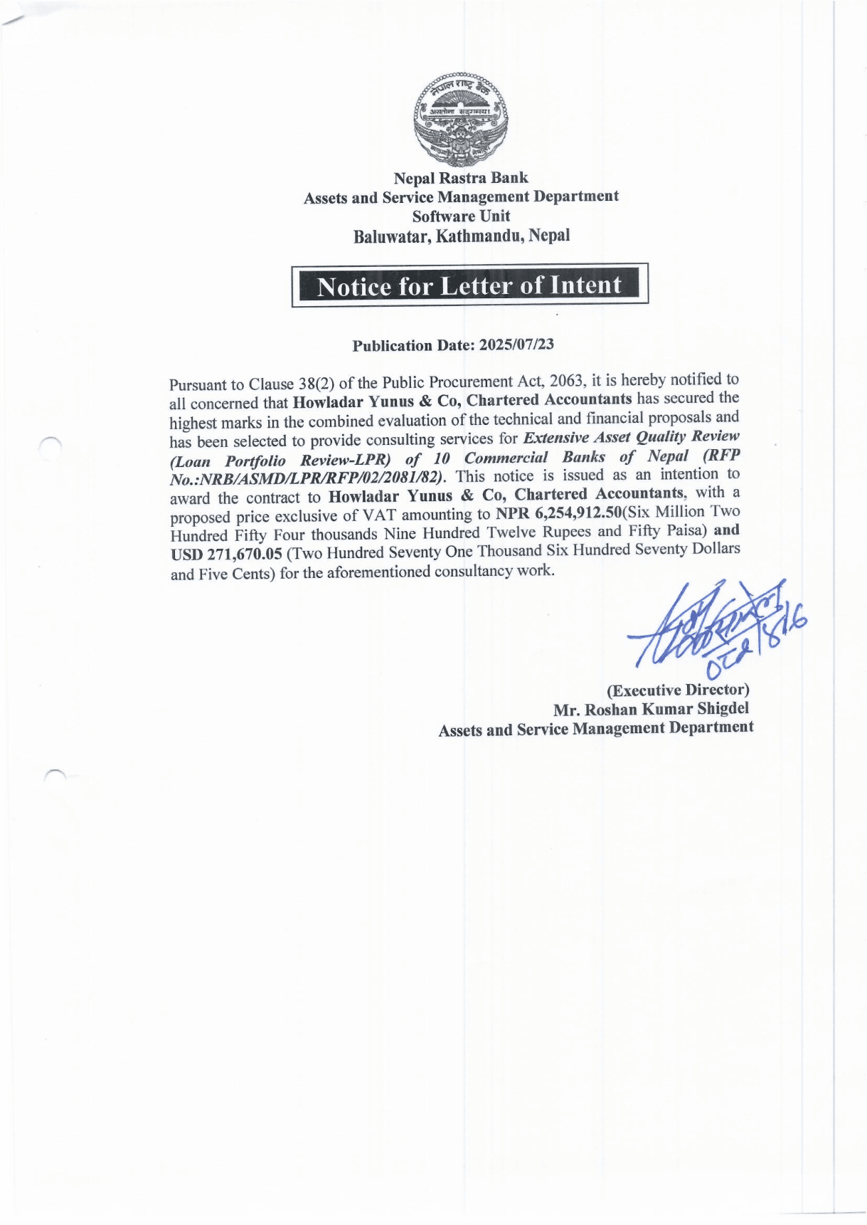 Bangladeshi Audit Firm Howladar Yunus & Co Selected for Loan Quality Review of 10 Commercial Banks in Nepal